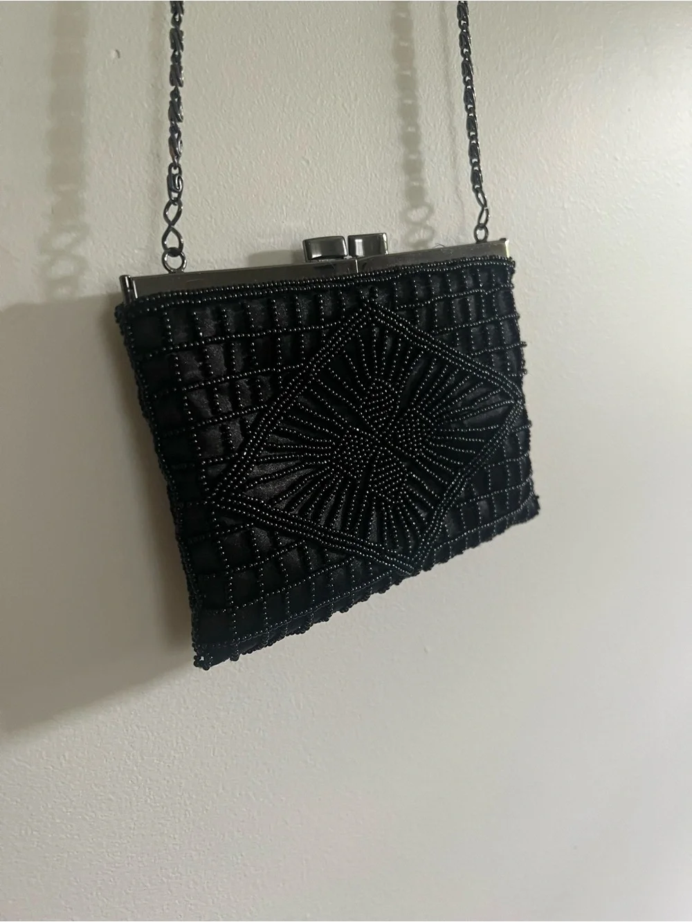 Black Beaded Crossbody Clutch